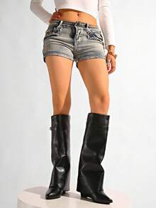 Modne buty damskie, kozaki do kolan, kozaki z mankietem, buty w stylu western, khaki, buty do spodni, buty do legginsów, buty Hot Chick, przyciągające wzrok, odpowiednie na co dzień, do noszenia w domu i na zewnątrz, na imprezę, do spódnic, szortów, eleganckie buty damskie, damskie botki do kostki i krótkie botki, jesień/zima