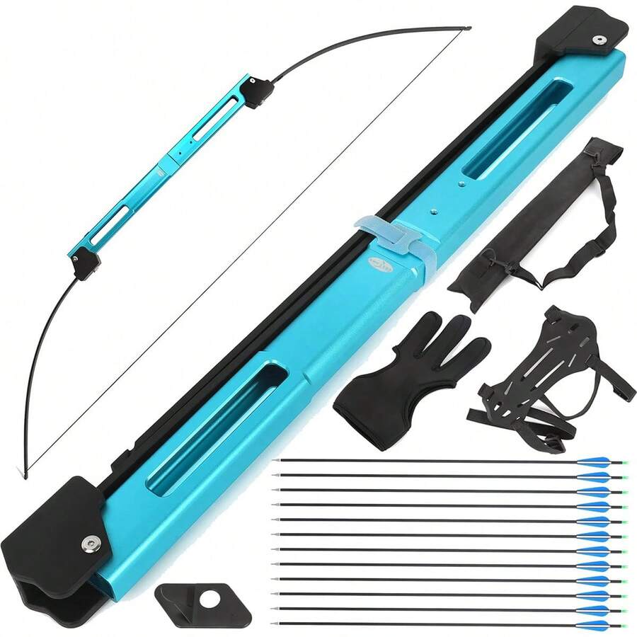 55LBS 58" Folding Bow Outdoor Archery Competition Shooting Sports Left And Right Hand General Purpose Metal Alloy Folding Bow With 12Pcs 30" Carbon Arrows Set - 藍色 - 查看 1