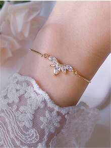 2pcs Leaf Flowers Heart Sun Ziconia Bracelet Necklace Set, Elegant Jewelry Gift Set With Box, Bridal Gift, Lover Gift, Gift For Mom,Christmas Gift Box, Birthday Gift