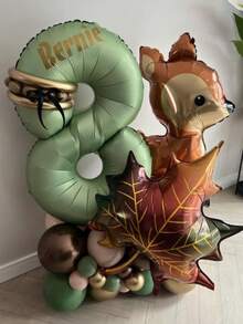 33pcs Thanksgiving Maple Leaf Balloon Column, Including Woodland Deer, 40" Olive Green Number Balloons, Suitable For Thanksgiving, Christmas - Green - View 10