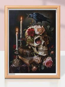 5D钻石画、骷髅花烛台设计、DIY马赛克墙饰套装、手工家居装饰礼物 - 彩色 - 查看 8