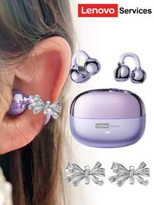 Lenovo Lenovo LE302 Fashionable Bluetooth Headphones With Bow Earphone Accessory, Clip-On Stereo Surround Sound, High-Quality Audio, Low Latency, ENC Noise Cancellation, Comfortable Wear, Suitable As Stylish Earring Accessory And Gift For Women