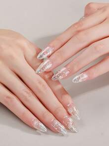 20 Tipps Weihnachts-Themen Semi-gehärtete Gel-Nagelfolien, klare glitzernde Zwiebel-Rosa Schneeflocken mit Dopamin-Perlmuster, Salonqualität, selbstklebende Vollwrap-Nagelkunst, UV-Lampe erforderlich, einfach anzuwenden und zu entfernen, geeignet für Frauen und Mädchen für Weihnachtsfeiern, Dates und DIY-Nagelkunst