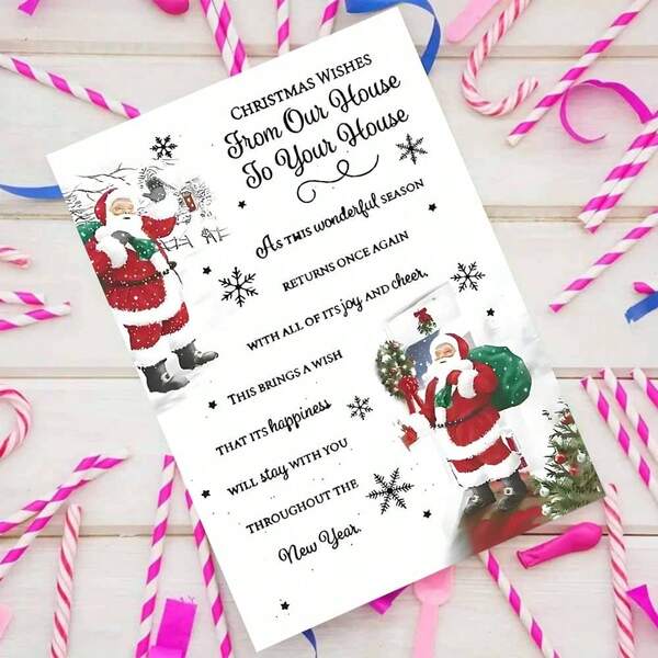 1 Peça, Cartão Familiar com Tema de Papai Noel "Desejos de Natal" - Cartão Festivo de Férias com Papai Noel para Espalhar a Alegria do Natal para Amigos e Família - Ideal para Qualquer Pessoa (Com Envelope + Cartão de Saudação)" (11cm X 16cm) Cartão de Presente de Natal" Um Presente Adequado para Todos Um Cartão Adequado para Dar a Colegas