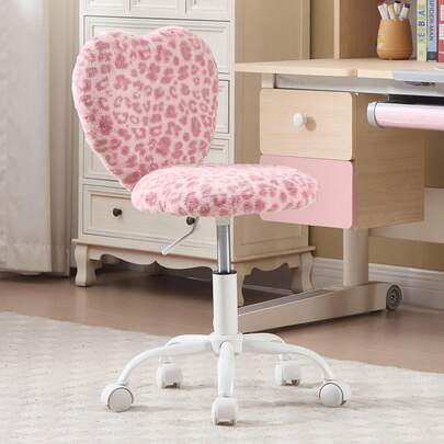 WAHSON OFFICE CHAIRS Faux Fur Study Desk Chair For Teenagers Height Adjustable Swivel Computer Chair Armless With Heart-Shaped Backrest Kids Chair