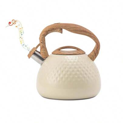 1 pza, Tetera silbadora de gran capacidad de 3 L - Acero inoxidable duradero con función de silbido oportuno, Tetera con mango de patrón de madera Silbido fuerte para café, leche, etc.