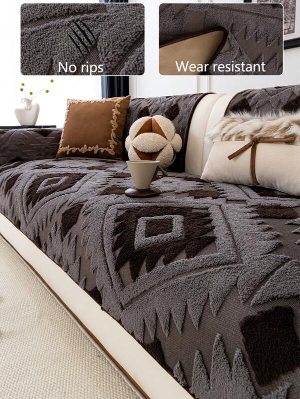 1pc Thick Plush Sofa Cushion Cover, Modern Minimalist Anti-Slip Sofa Seat Protector, Dust-Proof And Washable Sofa Slipcover, Soft And Fade-Resistant, Pet-Friendly, Suitable For Bedroom, Office, Living Room, L-Shaped Sofa And 1/2/3/4-Seat Sofa, Light Gray