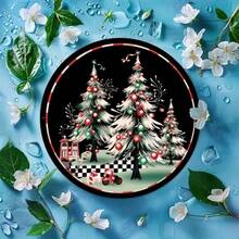 2D Flat, Room Decor Vintage Merry Christmas Iron Wall Art, 8X8 Inches Round Festive Decor, 3D Holiday Scene With Snowy Trees, Wall-Mounted & Window-Displayable, Ideal For Home, Cafe, Bar, Kitchen, Restaurant, Party & Garden Decoration Home Decor Christmas Decorations