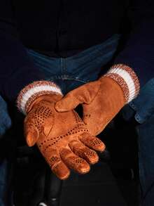 Warm Fleece-Lined Suede Touchscreen Gloves, Anti-Slip Cycling Gloves, Autumn/Winter