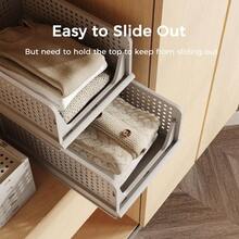 5 Pack Folding Closet Organizers Storage Box Stackable Plastic Drawer Basket For Clothing Stackable Storage Bins Shelf Storage Container For Closet Wardrobe Bedroom Bathroom Office Grey - Grey - View 2