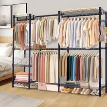 Perchero rack armable ropa organizador closet hogar ganchos estante modular organizador vertical armable para ropa y accesorios diseño resistente montaje facil ideal para closets habitaciones lavanderia comercio optimiza espacio y orden - Negro - Ver 4