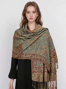 1 pezzo Sciarpa/Scialle decorativo da donna alla moda e caldo con stampa a motivo di anacardi, Hijab classico paisley e scialle hijab per abaya