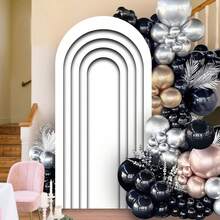 6.56ft Arch Fabric Backdrop Covers Wedding Ripples White Color Arched Panel Cover Stretchy Decor Banner For Birthday Banquet Parties Bridal Shower