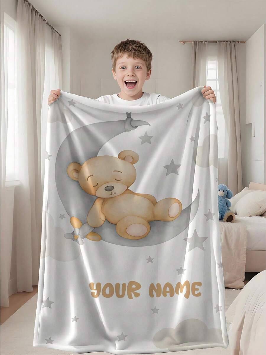 1pc Customizable Text, Dinosaur Pattern, Memorial Blanket, Suitable As Girl, Boy, Adult, Valentine's Day, Lightweight, Baby Blanket, Personalized Throw Blanket, Personalized Photo Blanket, Personalized Baby Blanket, Newborn Blanket, Suitable For Mother's Day, Birthday, Children's Day, Father's Day, Graduation, Wedding, Christmas, Halloween, For Home Sofa, Bed, Car, Bedroom, Living Room, Throw Blanket