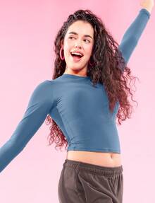 VOYJOY Basic Long Sleeve Shirt Sport Tops Women Compression Long Sleeve Shirt Crop Top Thermal Underwear Women Long Sleeve - Dusty Blue - View 6