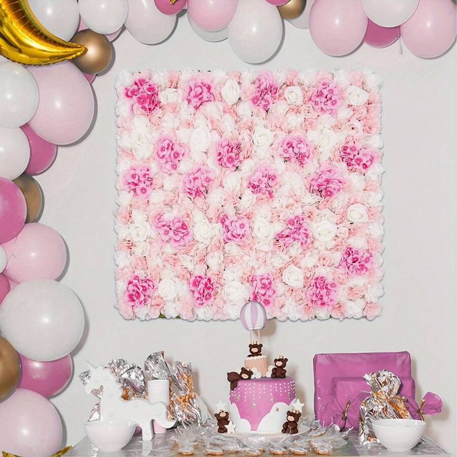 YUNRUX Artificial Flower Wall Panels, Flower Wall Mat Silk Rose Flower Panels, Artificial Flower Wall Backdrop