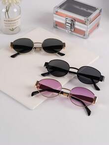 1 件/2 件/3 件女士金属框椭圆形时尚眼镜，适合日常使用、旅行、度假、海滩 - 彩色 - 查看 17