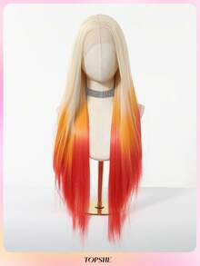 TOPSHE 13*4 HD Spitze Mehrfarbig 30 Zoll lange gerade Haare ohne Pony, Kostüm für Halloween für Damen, hitzebeständige synthetische Perücken für Frauen, Party, Cosplay, Y2K, Halloween Hot