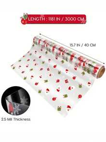 Rouleau d'emballage cellophane de Noël - Épaisseur de 2,5 mil, motifs festifs pour cadeaux, paniers, bonbons et artisanat, transparent, 39,88 cm x 30,48 mètres