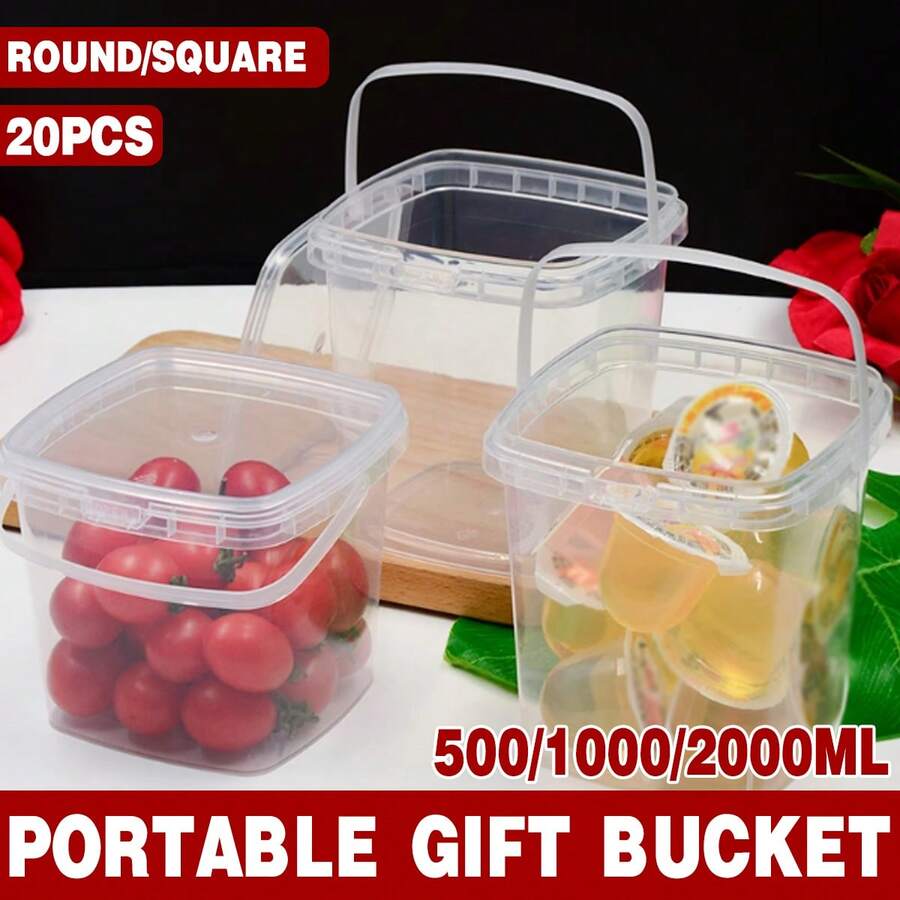 Aimall 20 Pcs Food Clear Bucket Plastic Gallon Bucket Round Reusable Ice Cream Containers With Lids And Handles Airtight Clear Plastic Tub Freezer Reusable Pail For Kitchen Drinks Home - Quảng trường - Xem 1