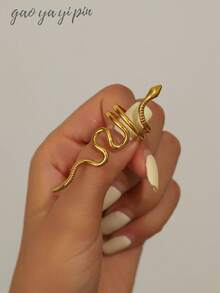 1pc Women's Stainless Steel 18K Gold Vintage Exaggerated Snake-Shaped Open Ring, Women's Daily Accessory (The Snake Ring Has A Special Craft, Which Can Be Bent And Adjusted When Worn)