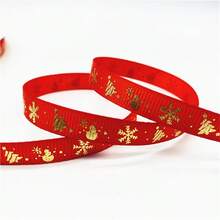 5yards 10mm Christmas Ribbon Printed Christmas Polyester Ribbon For Handmade Design Christmas Decoration Gift Packing