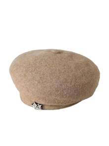1pc Vintage Inspired Casual Wool Beret Hat With Rhinestones, Flattering Painter Cap, Versatile For Autumn/Winter, Suitable For Valentine's Day