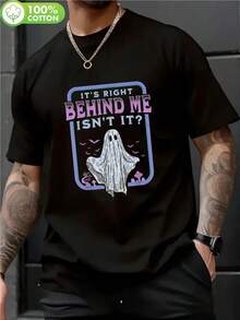 Men's Halloween T-Shirt - Vintage "It's Right Behind Me Isn't It?" Hunting Tee, Black With Purple Graphic, Loose Fit Breathable Cotton Shirt For Halloween Costumes, Cosplay, Parties & Casual Attire - Retro TV Show Inspired Apparel, Halloween Clothes, Cosplay Outfit, Spooky Aesthetic, Lightweight Apparel, Graphic Print Tee, Party Goers, Casual Attire, Horror Aesthetic, Durable Tee, Round Neck Top,Nightmare Before Christmas,Christmas,Halloween Costumes,Funny T Shirts,Summer Outfits,Thanksgiving Day,Men Graphic Tees,Streetwear Men - 黑色 - 查看 1