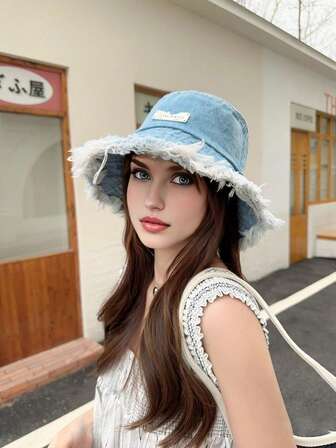 1pc Women's Fashionable Simple Fringe Bucket Hat, Autumn New Style Casual Versatile Hiking Camping Hat, Lightweight And Convenient For Daily Life, Outings, Walking, Shopping, Vacation, Back To School Essential, Great For Outfit Matching