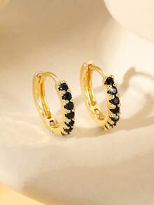 2pcs European & American Style Copper Alloy Inlaid Colorful Round Hoop Earrings, Available In Purple, Red, Orange, Navy, Pink, Green, Multicolor, Light Blue, White, Suitable For Women, Couples, Daily Wear, Decoration, Gift - Round - View 22