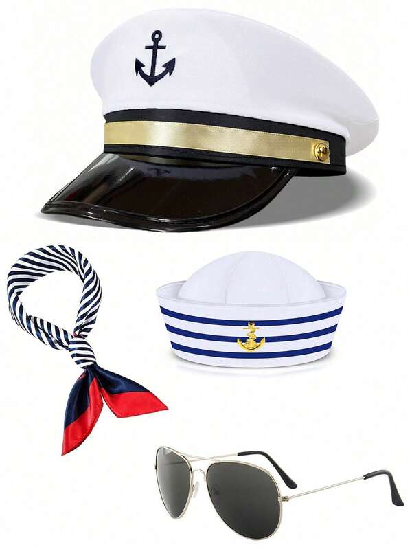Valentinstag Matrosenkostüm-Set: Kopftuch, weiß gestreifter Matrosenhut, blau gestreifter Matrosenanzug, Kapitänsmütze für Yacht Party Cosplay, Valentinstag Geschenk