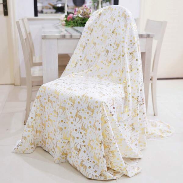 1 Piece Tablecloth Foil Print Christmas Snowflake Stag 59*59inch/59*102.36inch/59*120inch Golden Glow Fabric Holiday Brunch Potluck Family Gatherings Or Romantic Dinner Parties Themed Events Xmas Home Styling Even Photo Backdrops Festival Market