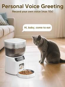 Automatic Feeder And Fountain, 4L/16 Cups Timed Dry Food Dispenser, 10s Meal Call, 20 Portions 6 Meals Per Day, 2L Cats Fountains Drinking With, Pet Feeder Dog Black - 白色 - 查看 4