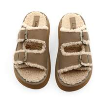lunryet Women's Fluffy Faux Fur Slippers Comfy Open Toe Two Adjustable Band Slides With Fleece Lining And Rubber Sole Home Shoes PLUSH-1 - TAUPE - 查看 12