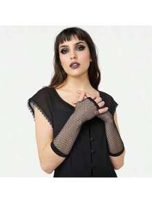 Fingerless Long Fishnet Gloves, Suitable For Cosplay, Stage Performance, Party, Mesh Gloves For Women