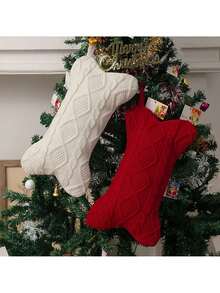 1pc Bone Shaped Christmas Stocking Decoration, White Christmas Stocking Suitable For Christmas Tree Hanging Decor, Fireplace Decor, Home Decor, Christmas Atmosphere Setting, Theme Party, Holiday Celebration