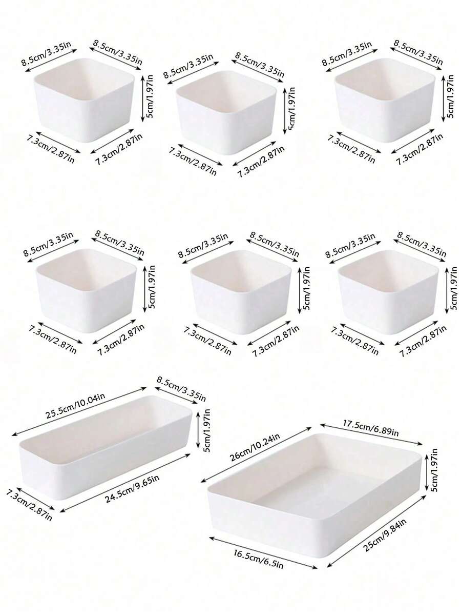 9/6/5/4 piezas de caja de almacenamiento de plástico blanco, juego de cajones de almacenamiento, bandeja de almacenamiento de cajón multifuncional para baño y tocador, caja de almacenamiento de cosméticos, dormitorio, herramientas pequeñas de cocina y oficina