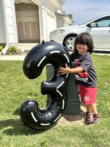 1pc 40-Inch Black Number Balloon, Racing Theme Line Number Foil Balloon, Suitable For Birthday Party Decoration, Transportation Theme Party, Party Decoration, Christening Decoration, Racing Birthday Decoration - Multicolor - View 1