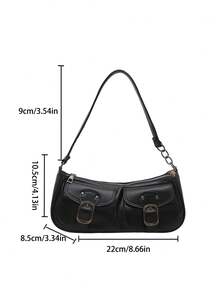 新款时尚双口袋装饰手提包，适合聚会、郊游、度假、购物和日常使用，可存放硬币、手机，也适合作为白领、大学生和办公室职员的工作包，优雅的女士包 - 黑色 - 查看 5