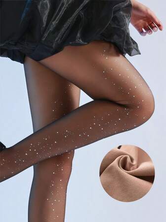 1 pieza Medias brillantes y transparentes con brillo para mujer de 80g/220g/300g, medias de licra para primavera/otoño/invierno para look de negocios y sexy, con forro térmico, pantalones de base cálidos, estilo E-girl