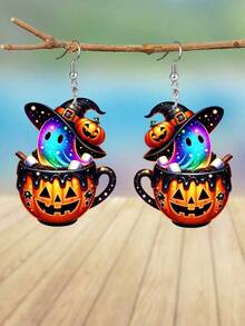 1 Pair Gothic Pumpkin Cup Ghost Acrylic Earrings For Women Halloween Earrings Fashion Earrings Holiday Party Earrings Jewelry