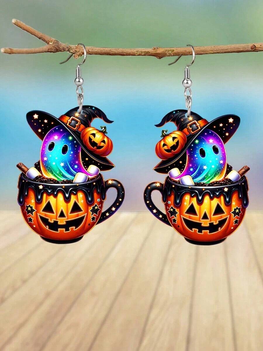 1 Pair Gothic Pumpkin Cup Ghost Acrylic Earrings For Women Halloween Earrings Fashion Earrings Holiday Party Earrings Jewelry