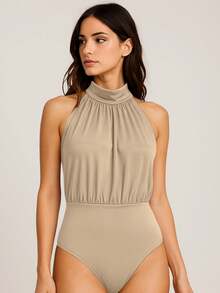 Women's Bodysuit With High Neck, Fresh And Elegant Blogger - 米色 - 查看 1