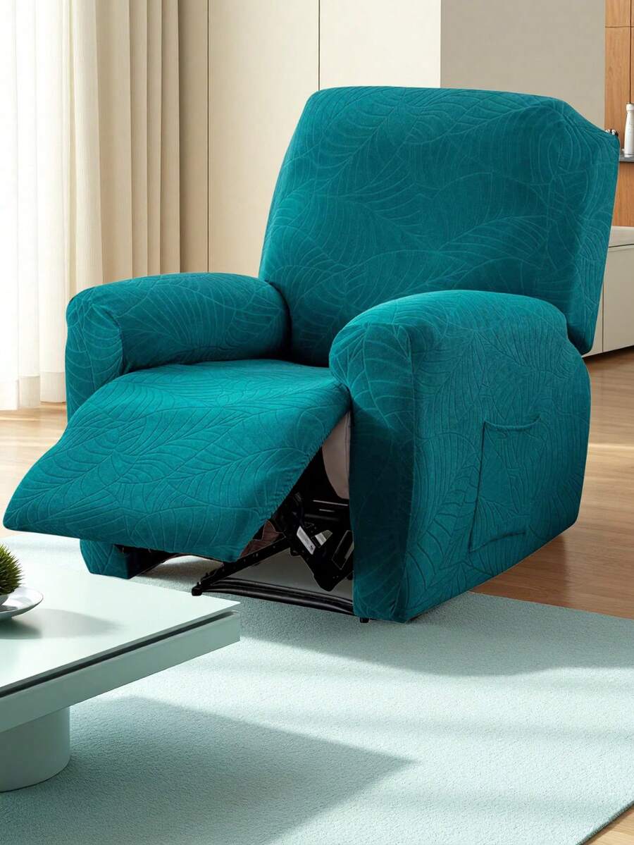 1pc Waterproof Recliner Chair Cover With Pocket, Single Seat Slouchy Sofa Slipcover - Dark Green - View 1