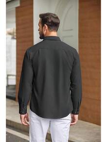 Mens Casual Button Down Shirts Long Sleeve Wrinkle-Free Shirt Lightweight Shirt Jacket - 深灰色 - 查看 3