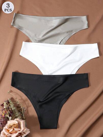 3件套女士无缝纯色冰丝运动内裤