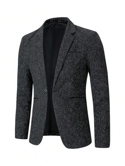 1 pieza Chaqueta de traje de punto estilizada para hombres. Chaqueta de traje abotonada con diseño de color gris combinado