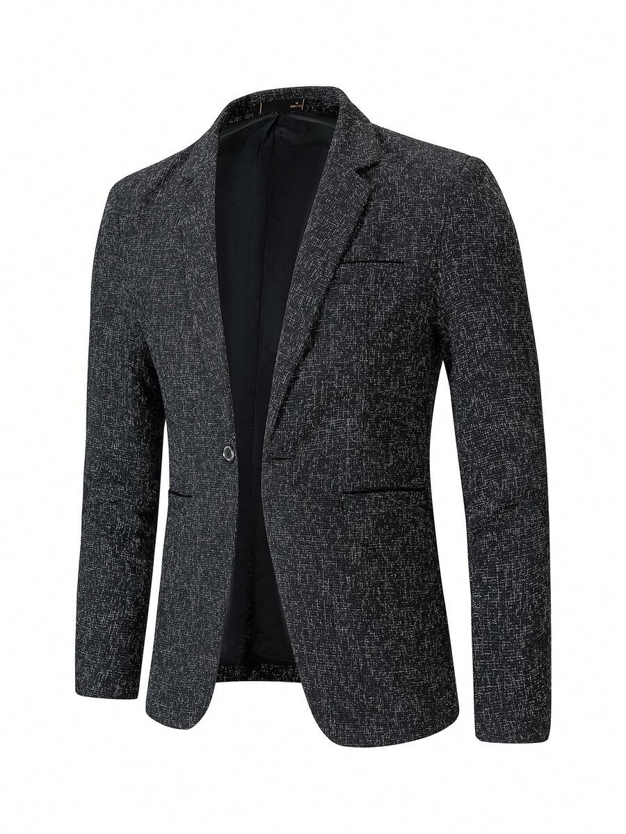 1PC Stylized Knitted Suit Jacket For Men. Grey Spliced - Style Button - Down Suit Jacket