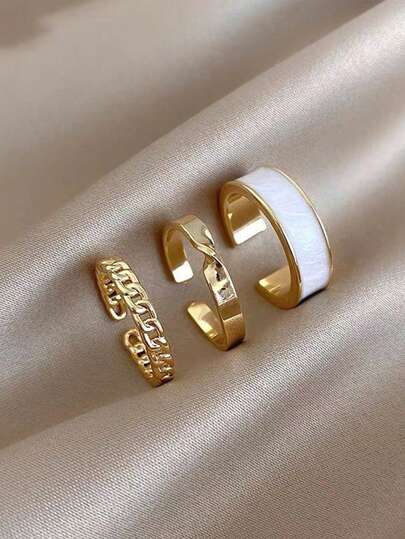 3pcs Vintage Minimalist Adjustable Open Ring Set, Jewelry For Girls' Daily Wear And Parties