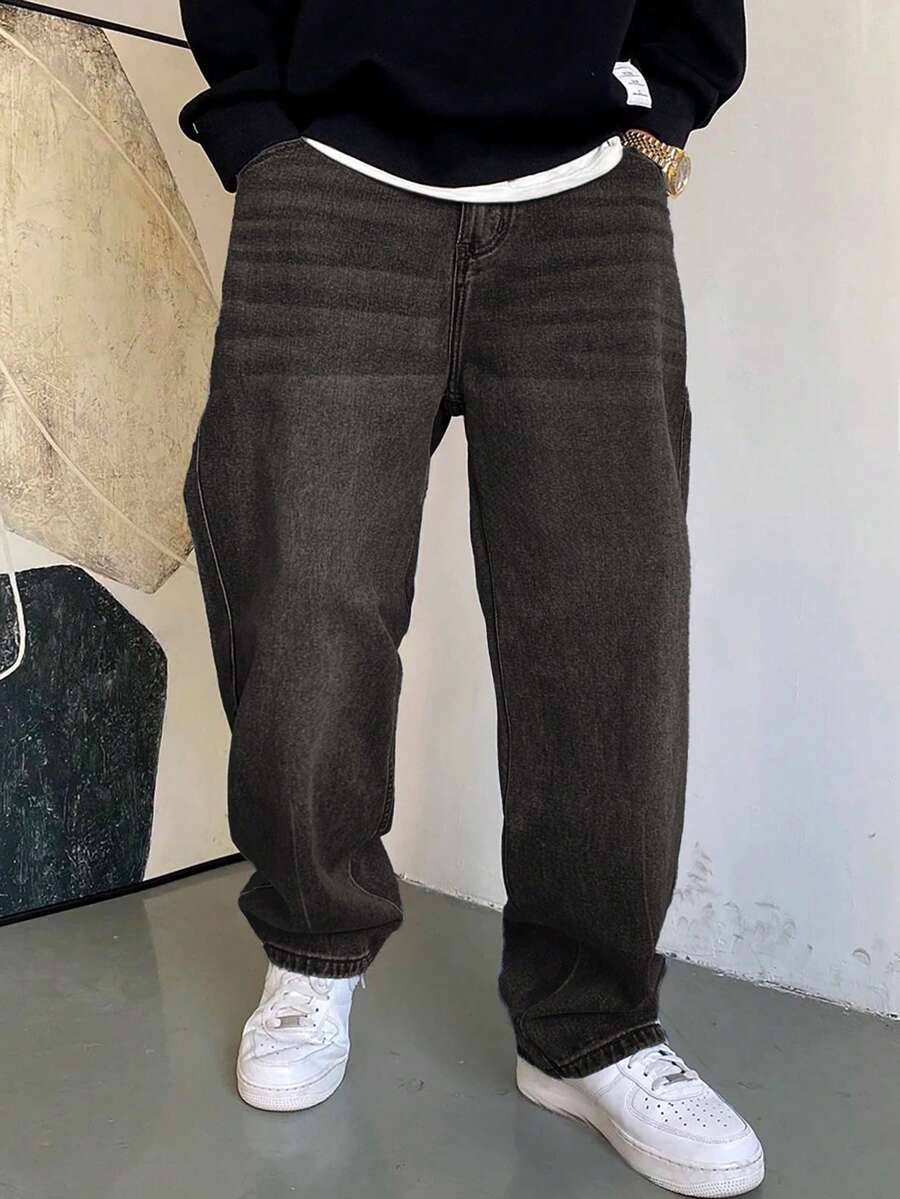 1 Stück Herren Jeans in Große Größen, Vintage Loose Baggy Schlaghose, verwaschen, Lässig bequeme vielseitige Hose